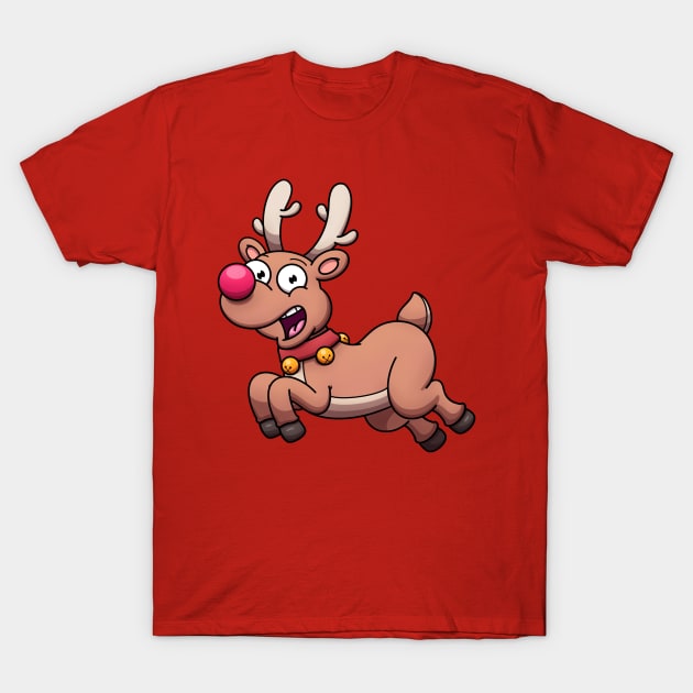 Cute Flying Christmas Reindeer T-Shirt by TheMaskedTooner